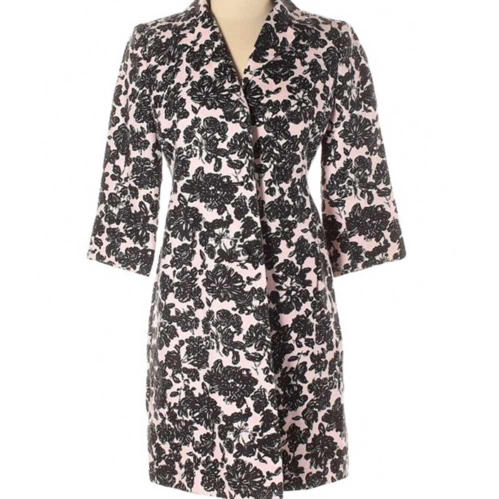 Loft- Fabulous Pink Black Floral Lined jacket Silk-Linen-Cotton Blend.